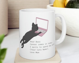 Funny Cat Emailing Boss Mug | 11oz & 15oz Custom Gift for Cat Mugs