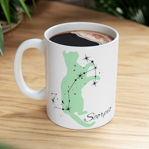 Custom Zodiac Cat Mugs 5 Colors 11oz and 15oz Cat Mug Cat Zodiac Mugs Star Signs Mug Manifestation Gift for Cat Lovers Star Signs Cat Gift