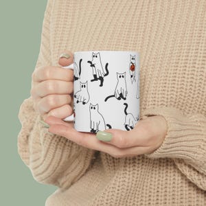 Black Cat Ghost Spooky Coffee Mug | 11oz & 15oz Cat Mugs | Black Cat Halloween Mug | Scary Ghost Cat Boo Halloween Gift for Cat Lovers image 5