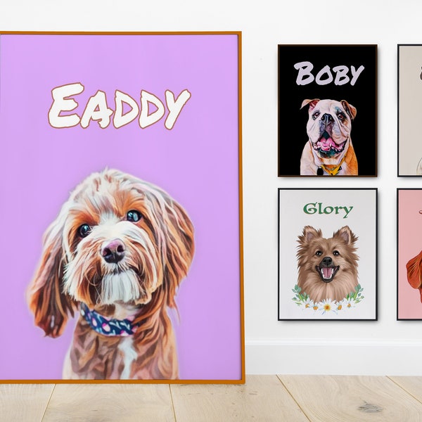 Custom and Personalized Pet Portrait . Pet Dog & Cat Wall Art DIGITAL DOWNLOAD to Print on Poster or Canvas for gift.