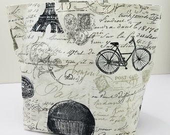 Trip to Paris-Reusable/Reversible Cotton Canvas Tote, Handmade, Fabric and Nylon Grocery Tote