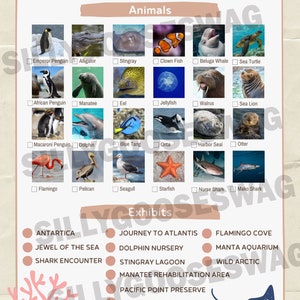 SeaWorld-Schnitzeljagd, Aktivitätsblatt, Meerestier-Checkliste, Homeschool-Exkursion PDF-Download zum Ausdrucken