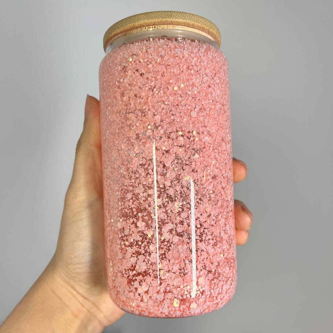 Snow Globe Glass Can With Pink Glitter Etsy