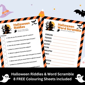 Halloween Riddle Me This & Word Scramble Games | Halloween Party Game Printables | Halloween Activity For Kids | Riddles, Word Scramble