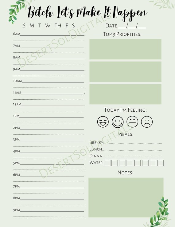 Daily Planner Printable Daily Digital Planner Template - Etsy