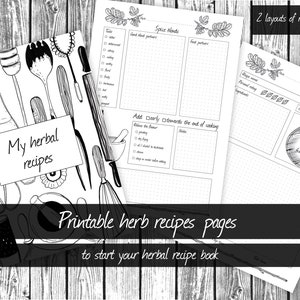 Livro de receitas digital, cartões de receitas para impressão, diário de ervas, páginas do Grimório, páginas do Livro das Sombras, grimório digital, download instantâneo