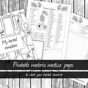 Materia Medica template, herbal journal, herbalist pages, Grimoire pages, Book of Shadows pages, digital grimoire, instant download