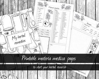 Materia Medica template, herbal journal, herbalist pages, Grimoire pages, Book of Shadows pages, digital grimoire, instant download