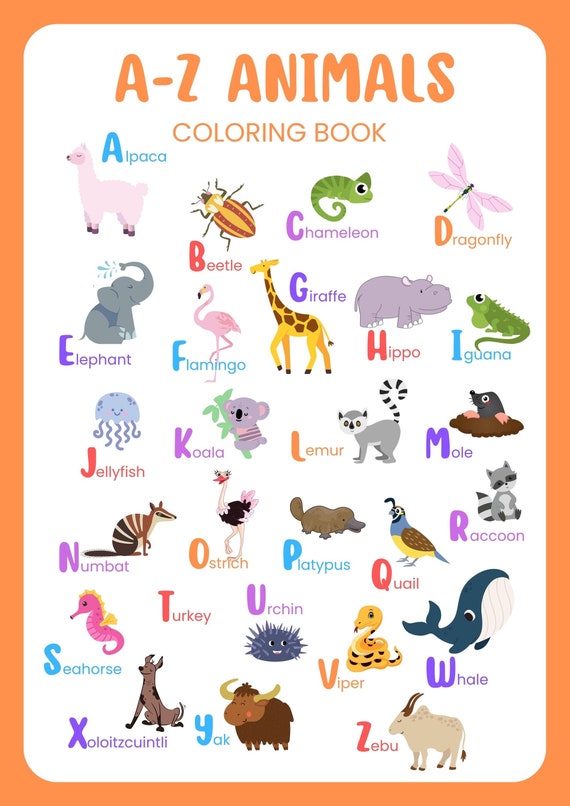 AZ Animal Coloring Pages AZ Animals and Fun Facts Kids Etsy