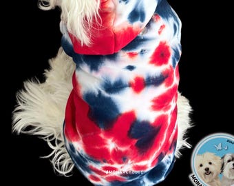 Handmade Tie Dye Dog Hoodie: Patriotic USA Pup Clothes