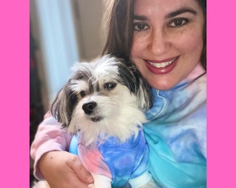 Tie Dye Dog Hoodie: Cotton Candy Pet Sweatshirt with Leash Slot