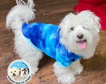 Tie Dye Dog Hoodie: Blue Ocean Pup Sweatshirt with Leash Slot