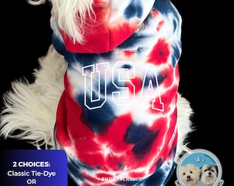 Handmade Tie Dye Dog Hoodie: Patriotic USA Pup Clothes