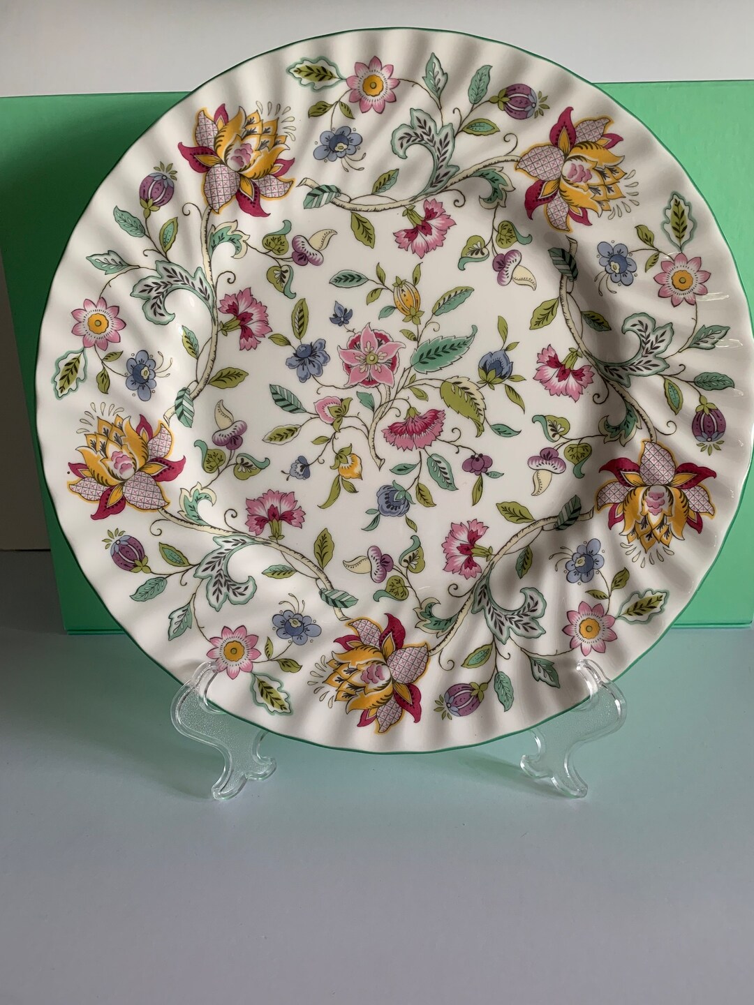 Minton Haddon Hall Green Edge Dinner Plate, Bone China, Made