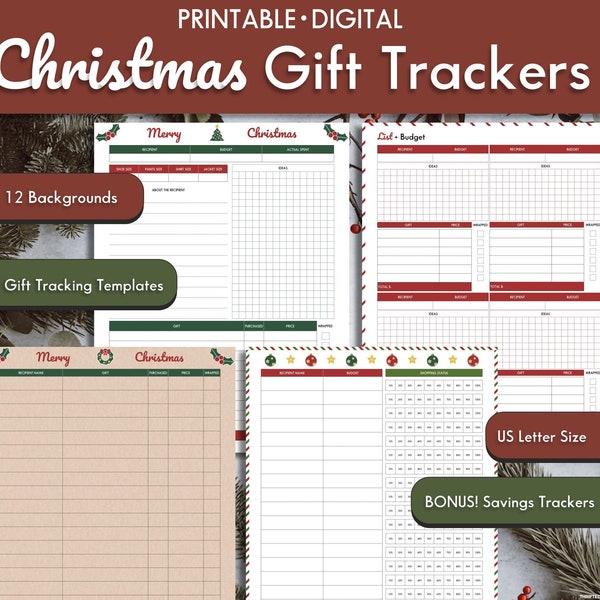 Ultimate Christmas Gift Tracker Bundle|Bonus Savings Tracker|Holiday Shopping List| Digital|Printable|Budget Template|PDF|Wrapping Checklist