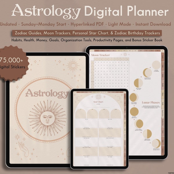 Astrology Digital Planner Witchy Celestial Journal Monthly Zodiac Guide Moon Calendar Daily Horoscope Star Chart Boho GoodNotes Life Planner