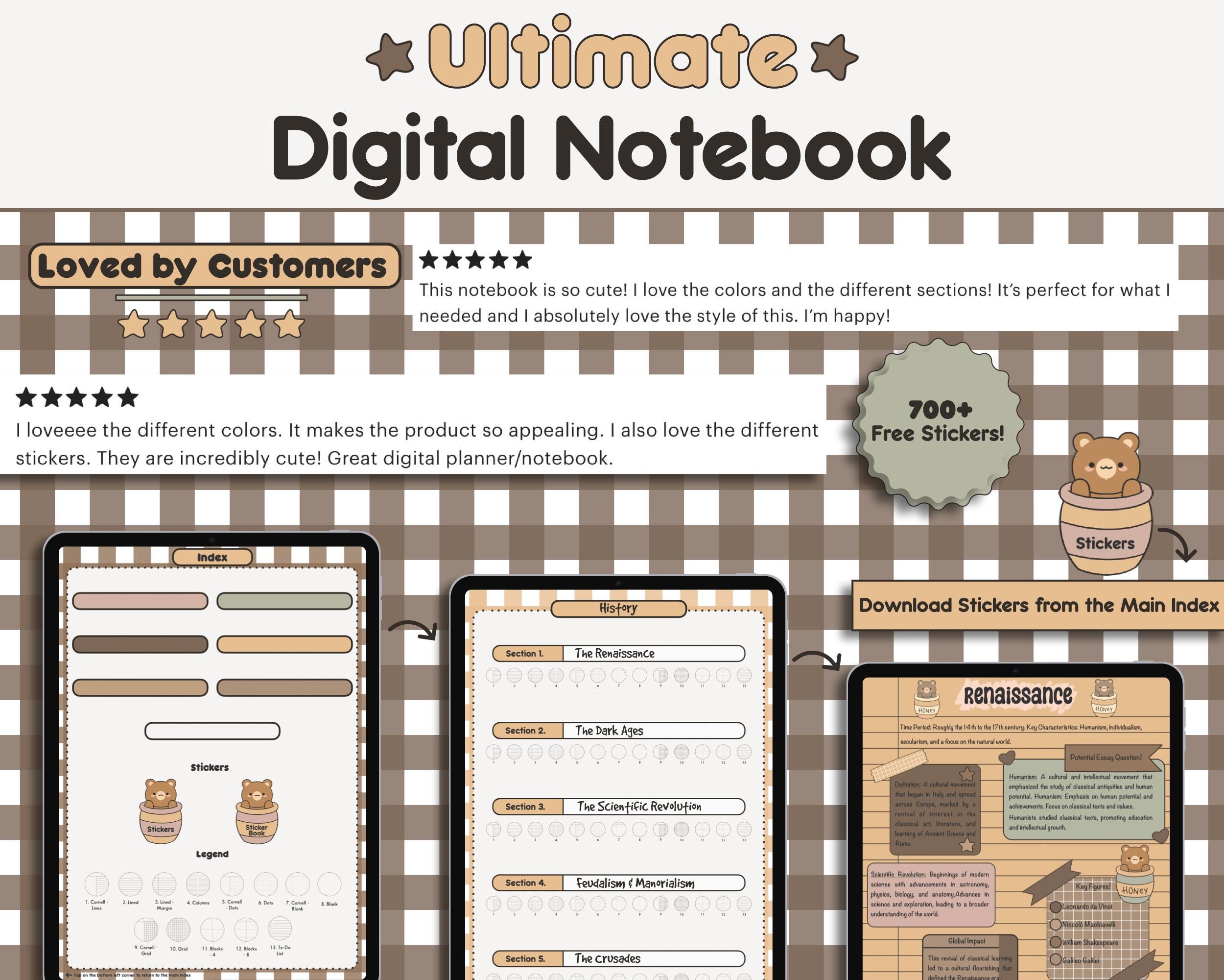 Cute Digital Notebook Student Multi Subject Composition Book ...