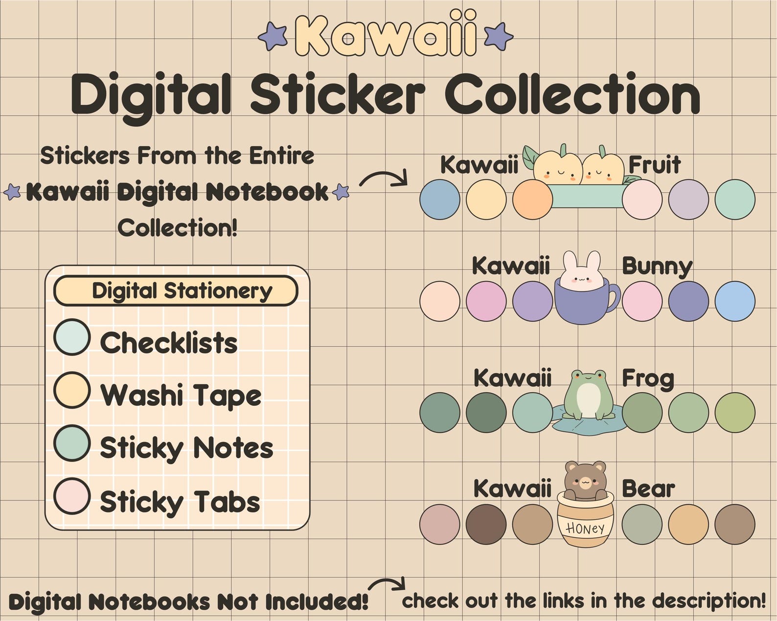 Sticker Widget Kawaii Digital Sticker Bundle PNG Widget for Digital Journal Sticker ...