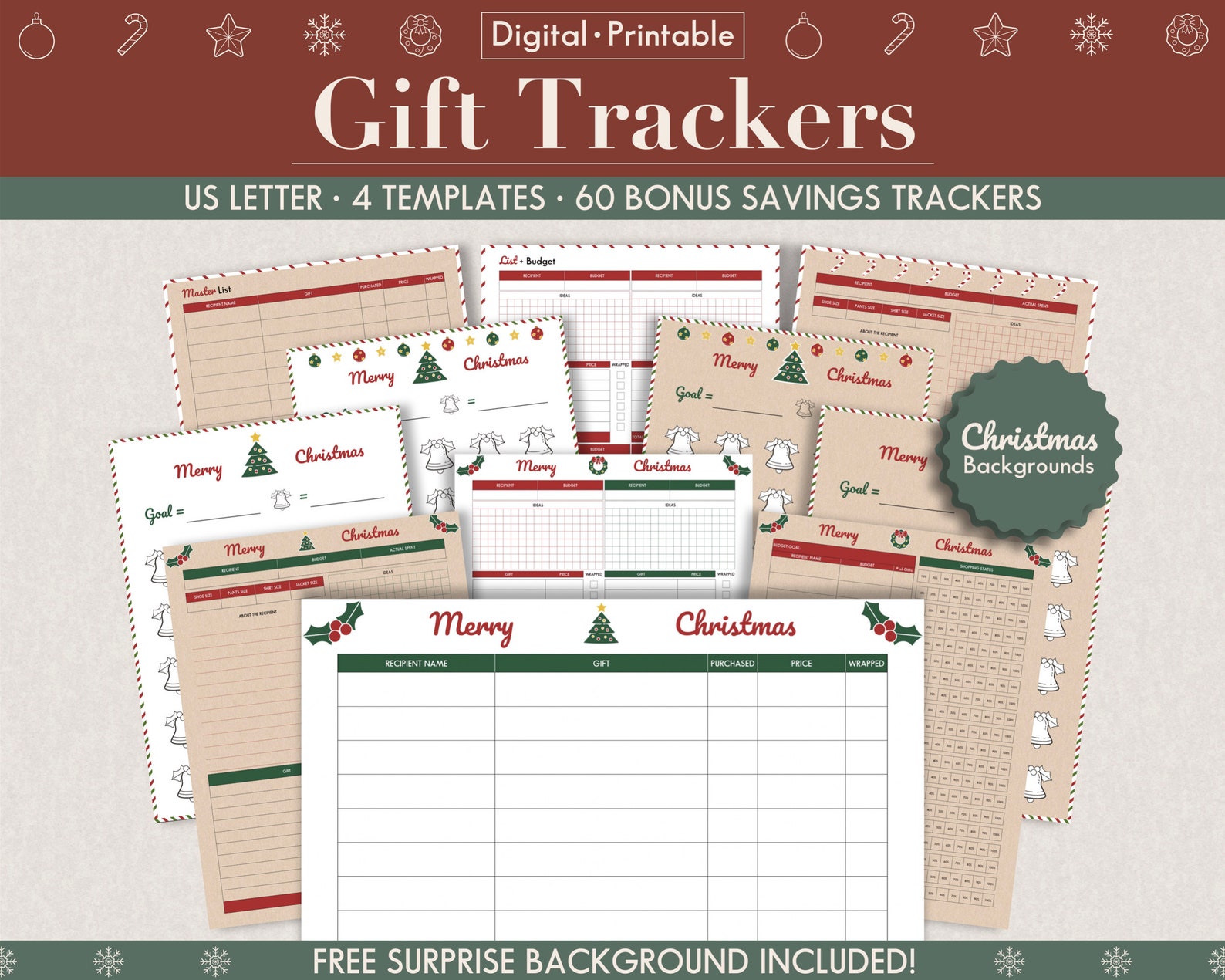 Printable Christmas Gift Tracker Digital Savings Goal Tracker Shopping ...