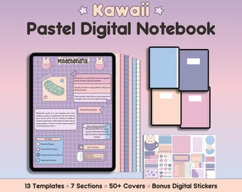 Carnet de notes numérique pastel pour étudiant, multi-sujets, carnet de notes sur papier ligné, quadrillage de points personnalisé, modèle Cornell, autocollant numérique Kawaii GoodNotes