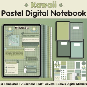 Kawaii Frosch Digitales Notebook Studenten Multi Thema Notiz Vorlage Benutzerdefinierte Bullet Journal Grid Papier Cornell GoodNotes Digitale Aufkleber
