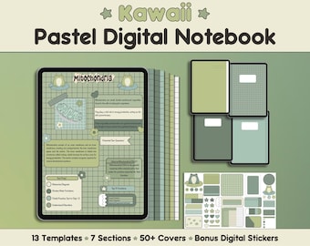 Bloc-notes numérique grenouille kawaii étudiant multi-sujets modèles de prise de notes Bullet Journal personnalisé papier quadrillé Cornell GoodNotes autocollants numériques