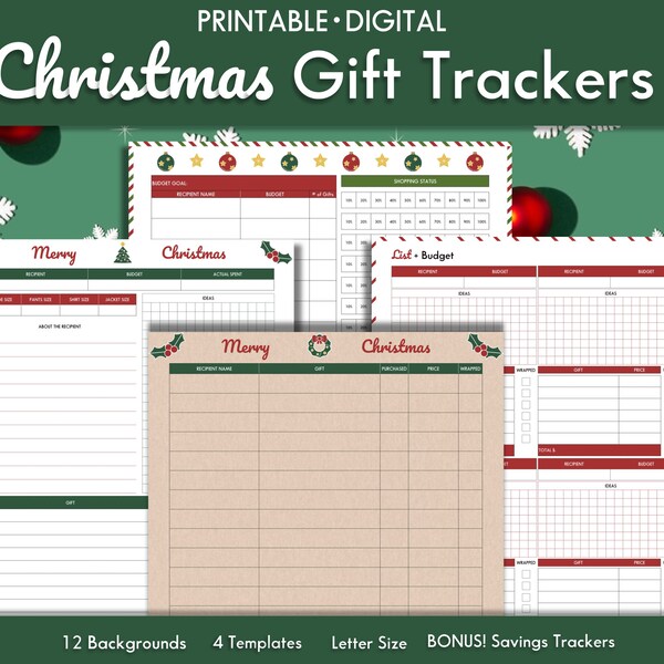 Ultimate Christmas Gift Tracker Bundle|Bonus Savings Tracker|Holiday Shopping List| Digital|Printable|Budget Template|PDF|Wrapping Checklist