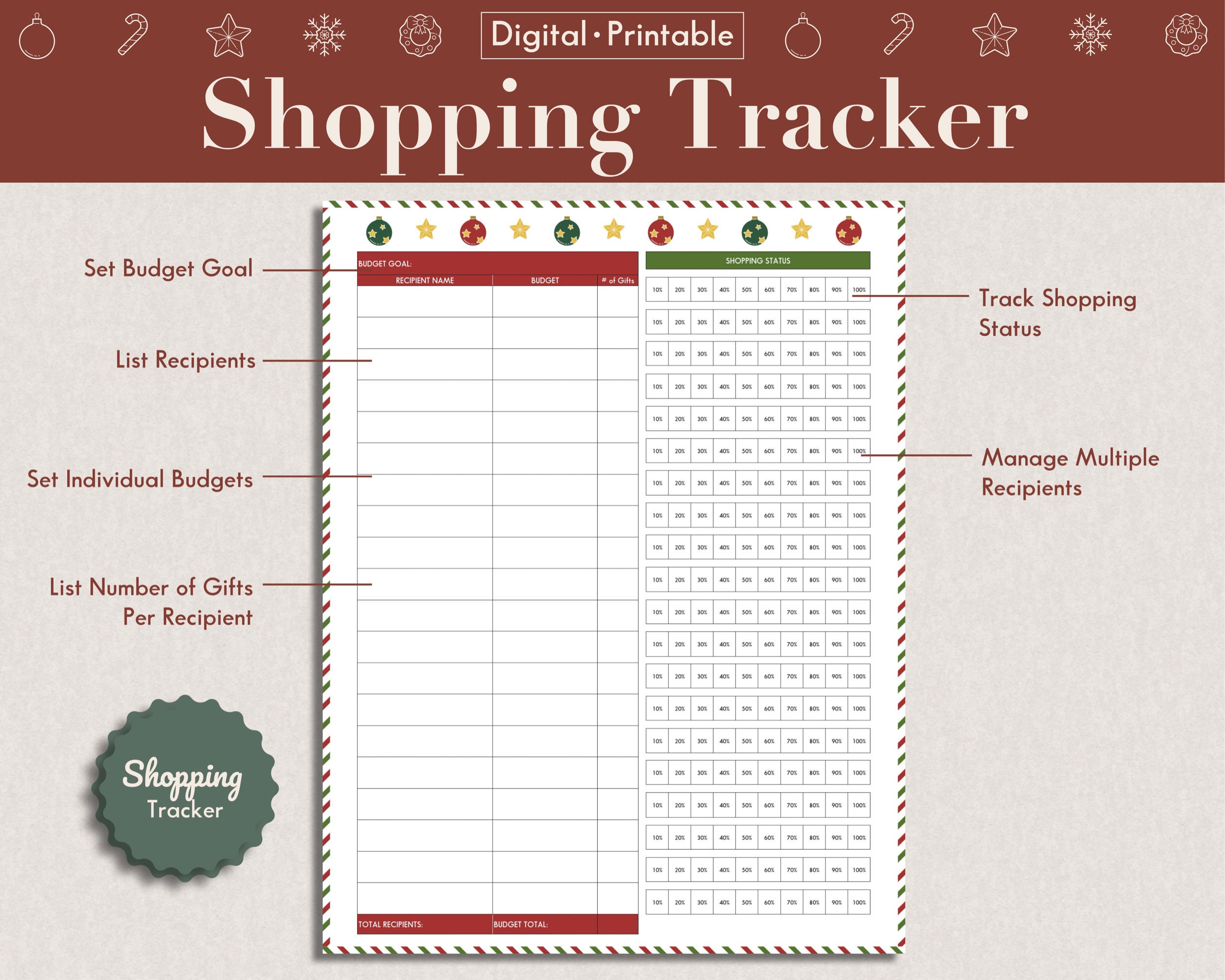 Printable Christmas Gift Tracker Digital Savings Goal Tracker Shopping ...