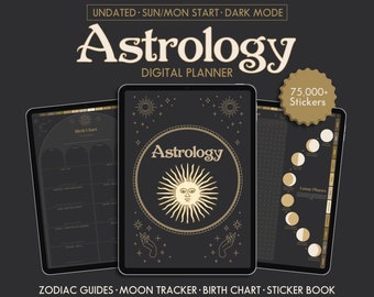 Zodiac Life Planner Digital Astrology Guide Cosmic Manifest Journal Custom Birth Chart Lunar Phase Tracker GoodNotes Dark Mode Witch Journal