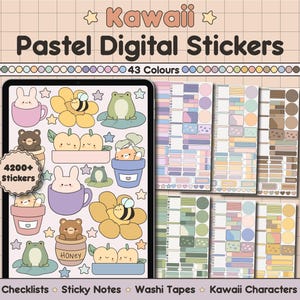 Süßes digitales Aufkleber-Bundle GoodNotes Planer Icons Pastell Washi Tape Japanisches Briefpapier Kawaii Charakter Sticker Pack Notebook Widgets PNG
