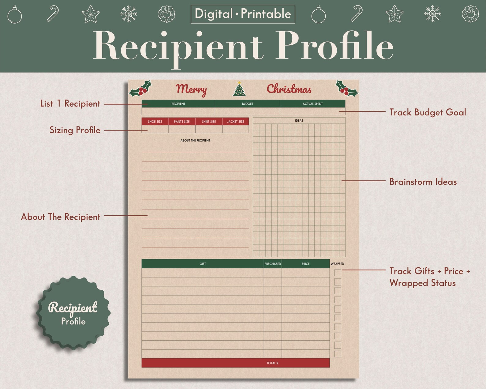 Digital Holiday Gift Tracker Printable Christmas Planner With Saving ...