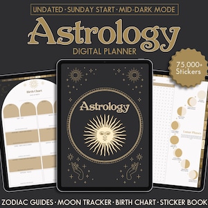 Diario lunar, planificador digital de astrología, Guía de manifestación del zodiaco, Gráfico de nacimiento personalizado, Horóscopo diario, GoodNotes, Planificador de inicio de domingo Witchy