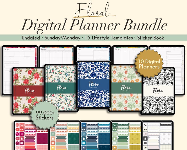 Floral Digital Planner Bundle Goodnotes Undated Monthly Budget Planner ...