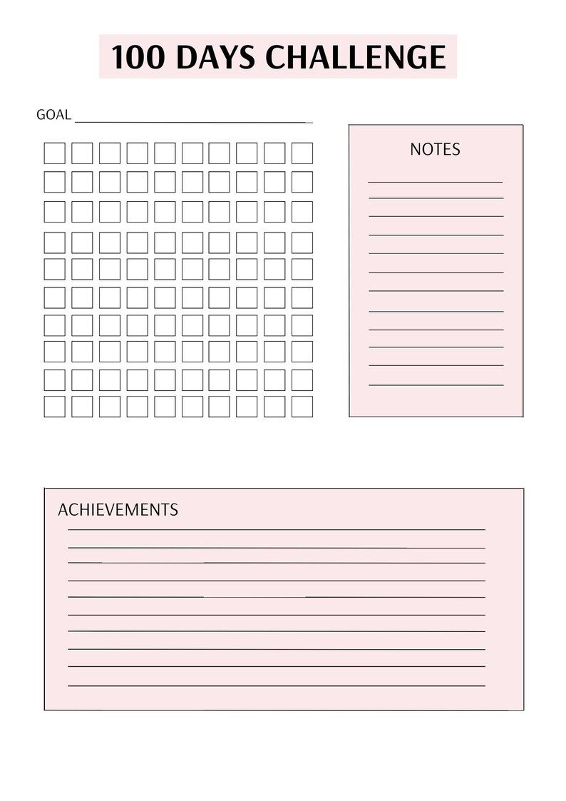 100 days challenge printable etsy