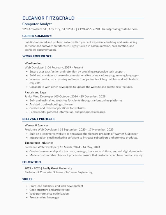 Clean Readable Resume Template - Etsy