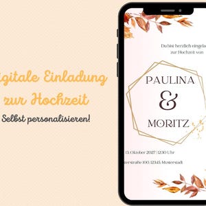 Faire-part de mariage numérique, carte électronique mariage, carte d'invitation automne, carte personnalisable Canva, carte d'invitation WhatsApp, automne