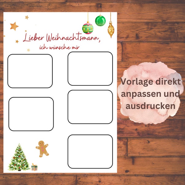 Wunschzettel-Vorlage für Kinder zum Malen und Kleben / Wunschzettel Weihnachten / DIGITALES PRODUKT / PDF-Datei Download /