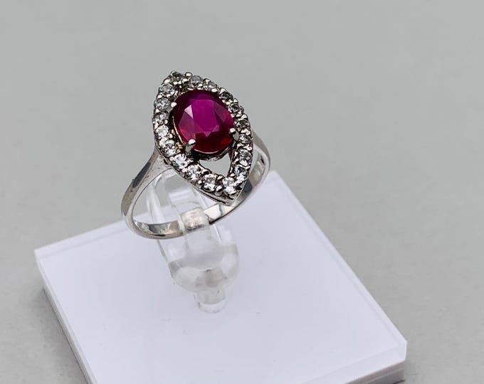 Sterling silver ring natural ruby 1.95ct with 18 topazes Natural Ruby Ring Women natural gemstone RG54 925 silver cocktail #1286