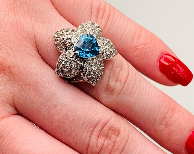 Sterling silver ring natural blue topaz 2.6ct and 86 small topaz ring women natural gemstone RG54 925 silver cocktail ring #1285