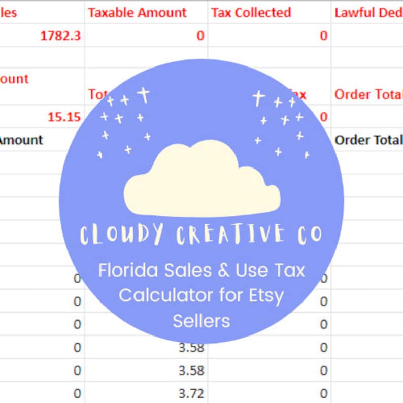 Florida Sales & Use Tax Calculator Excel Spreadsheet Template for Etsy