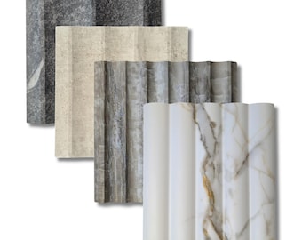 6" x 6" Decorative Wall Panel Samples | Fluted, Reeded, & Slat Designs in Stone Finishes | Limewash, Calacatta Gold, Scalloped, Tambour,