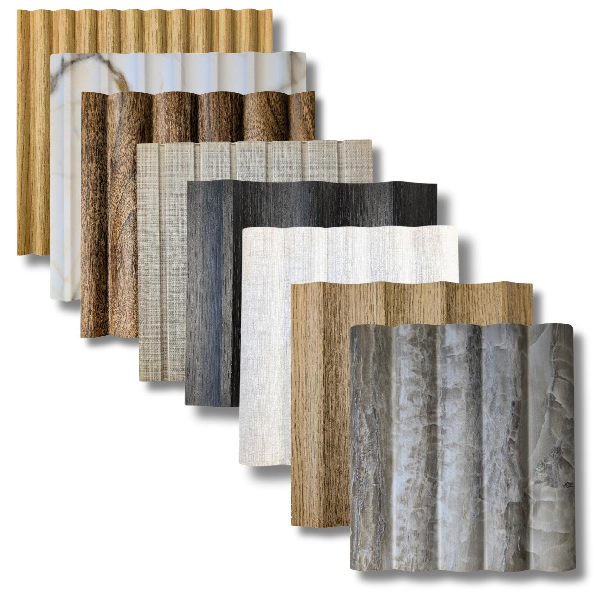 6"x6" 3D Wall Panel Sample | Fluted, Reeded, or Slat Patterns | Paintable, Stone, Wood, & Linen Finishes | Tambour, Scalloped, Wall Cladding