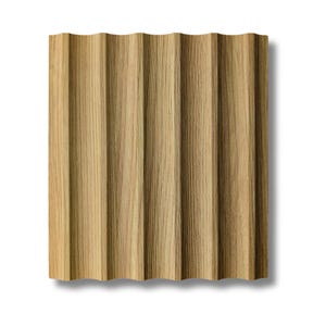 May include: A wood panel with a wavy, grooved texture. The panel is light brown with darker brown streaks.