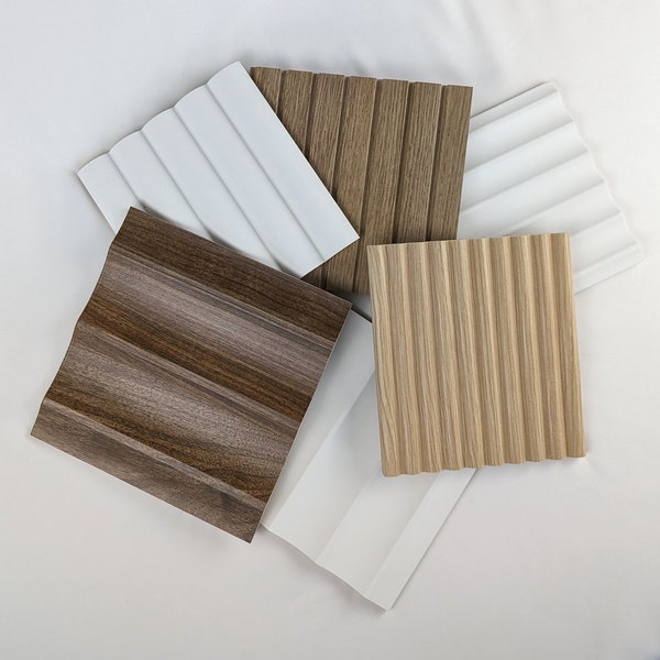 8"x8" SAMPLES: Fluted, Reeded, or Slat Wall Panels, Primed, White Oak, Walnut, wall cladding, wainscoting, scalloped, tambour, wall paneling
