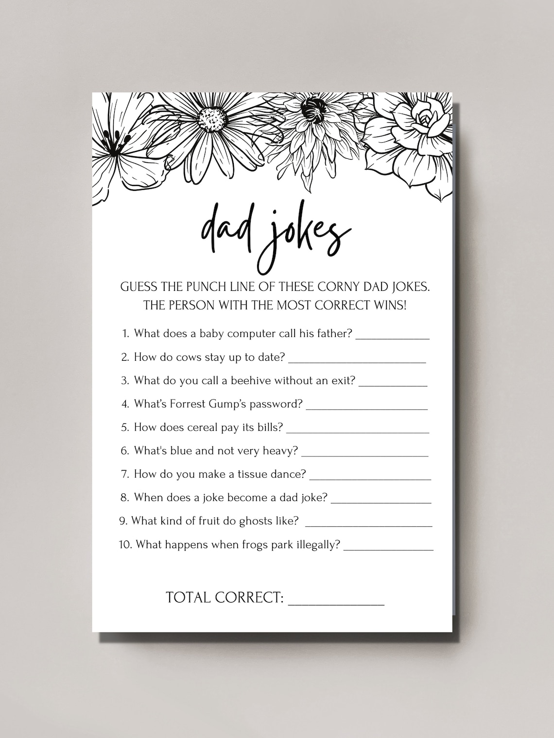 Baby Shower Game Dad Jokes, Baby Shower Activity, Printable, Digital Download Etsy
