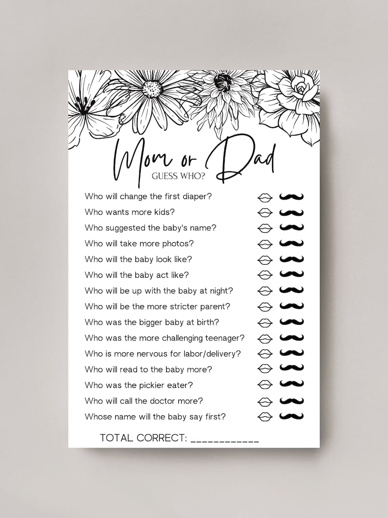 Baby Shower Game Mom or Dad Printable Digital Download Etsy