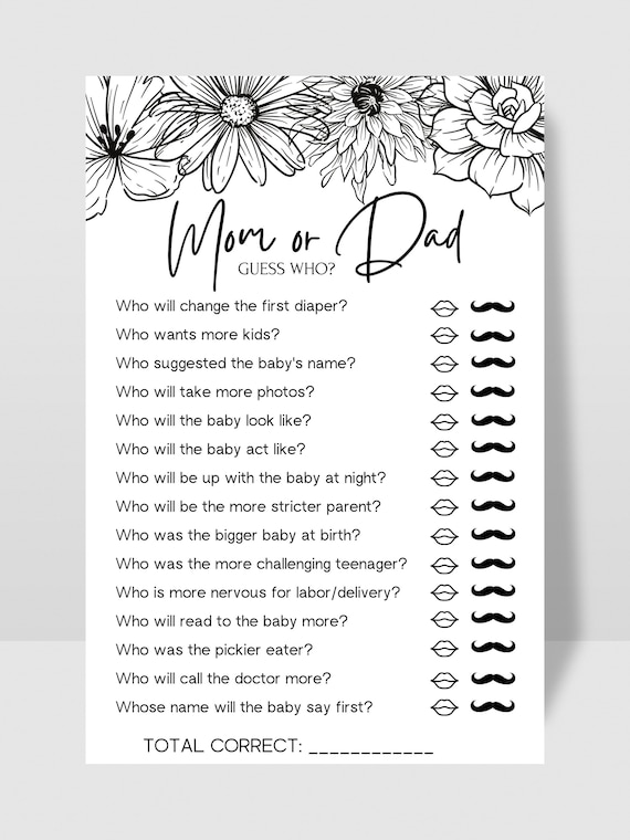 Baby Shower Game: Mom or Dad Printable Digital Download - Etsy