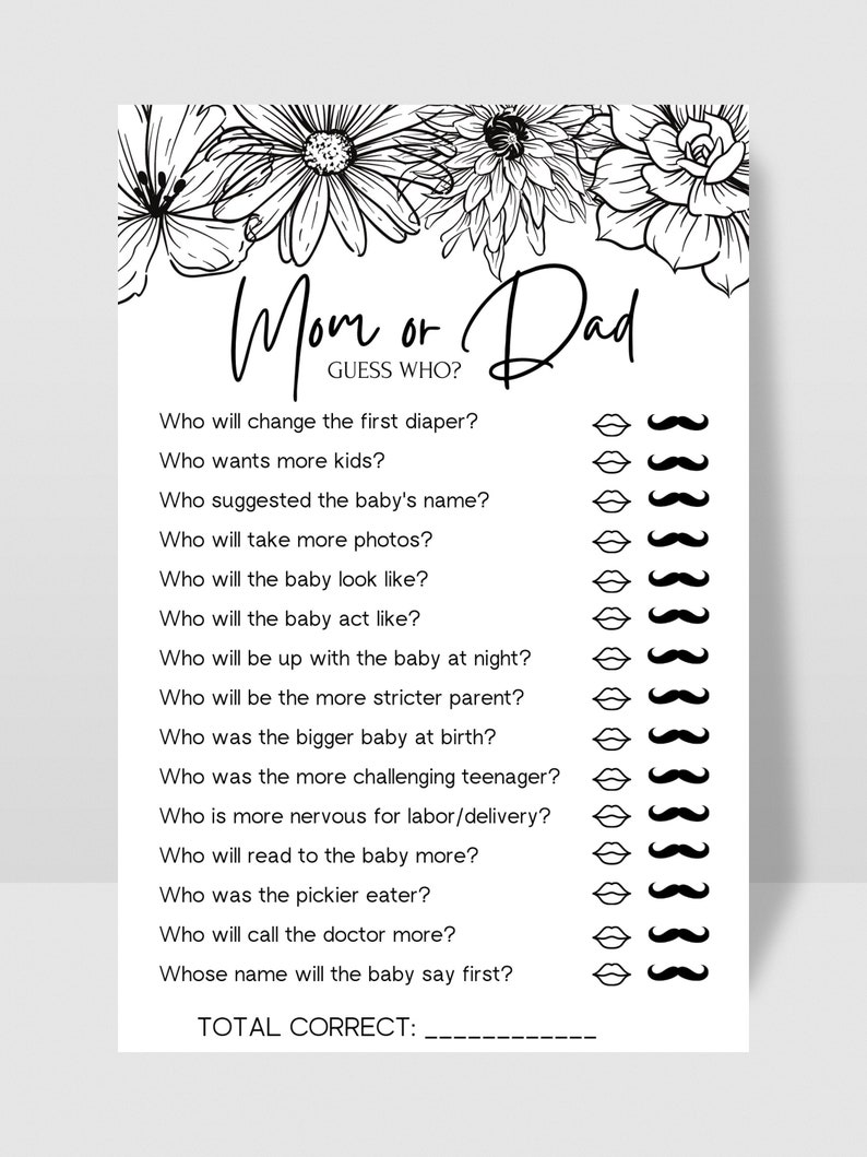 Baby Shower Game Mom or Dad Printable Digital Download Etsy