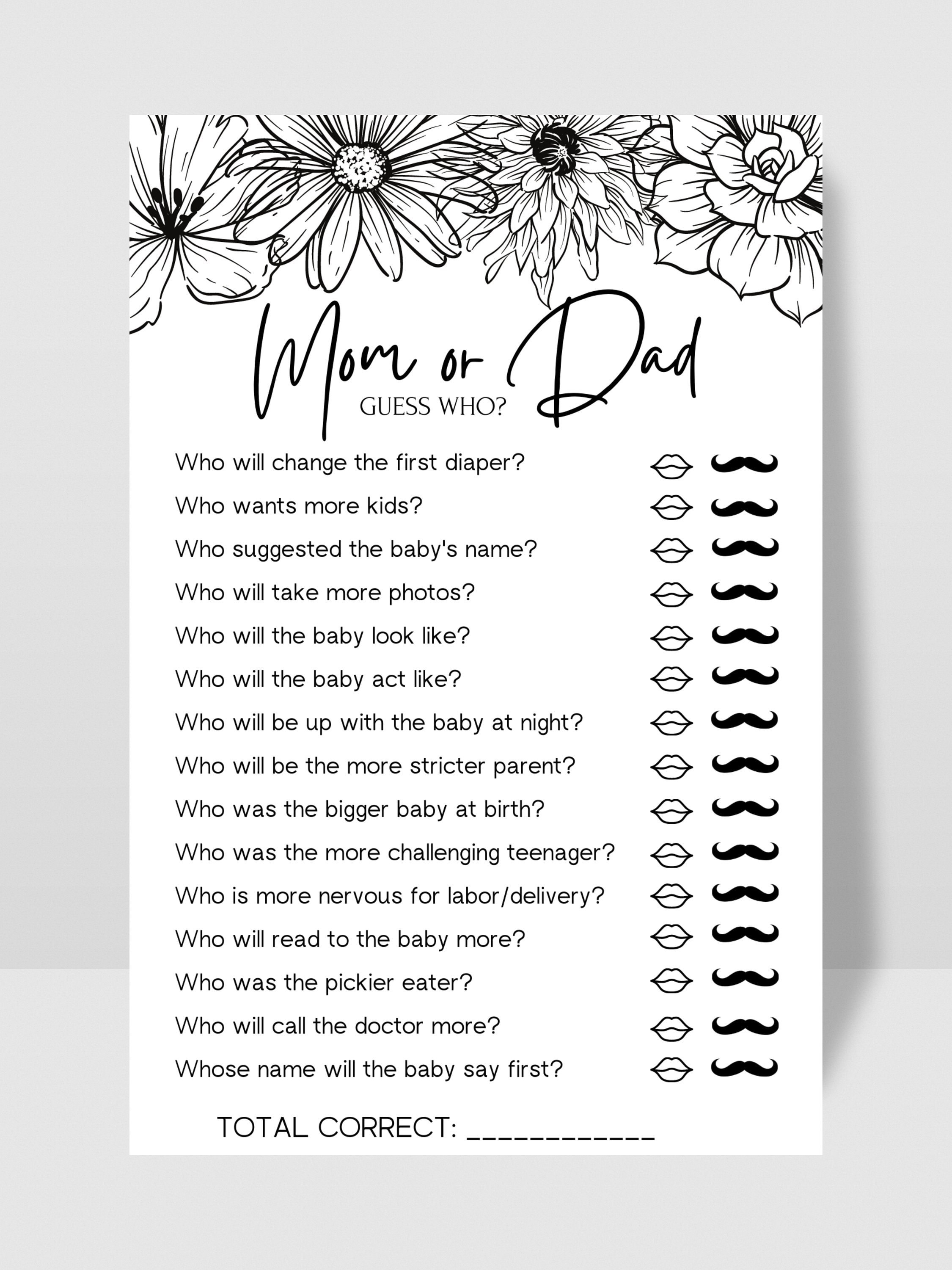 Baby Shower Game: Mom or Dad, Printable Digital Download - Etsy Canada