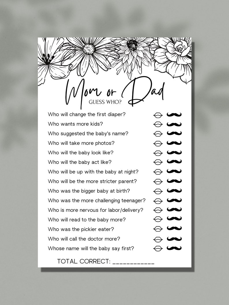 Baby Shower Game: Mom or Dad, Printable Digital Download - Etsy